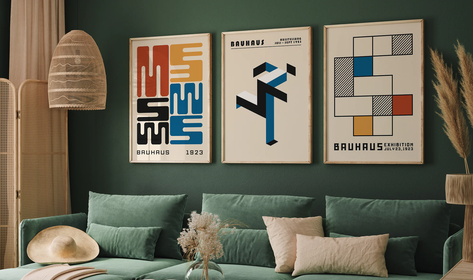 Gallery wall with framed art prints