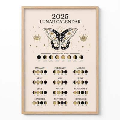 2025 Lunar Calendar Poster – Moon Phases Wall Art