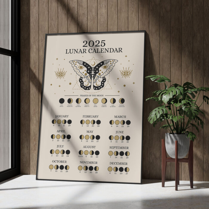 2025 Lunar Calendar Poster – Moon Phases Wall Art