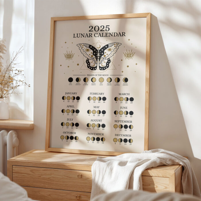 2025 Lunar Calendar Poster – Moon Phases Wall Art