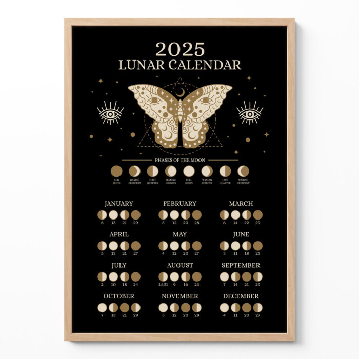2025 Lunar Calendar – Butterfly Moon Phases Poster