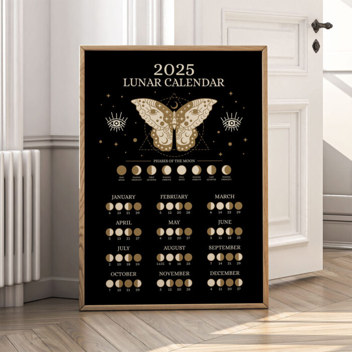 2025 Lunar Calendar – Butterfly Moon Phases Poster