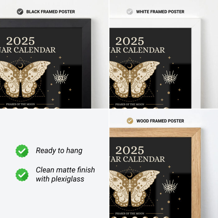 2025 Lunar Calendar – Butterfly Moon Phases Poster
