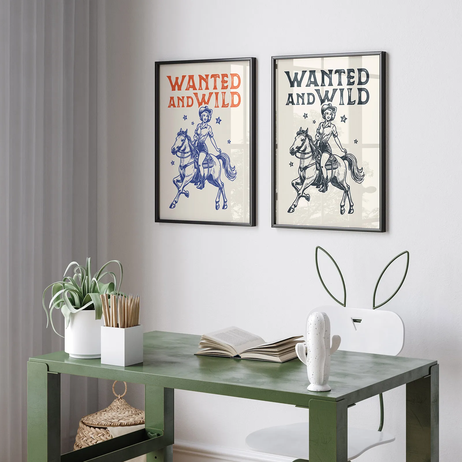 Retro Wandbild – Cowgirl auf dem Pferd