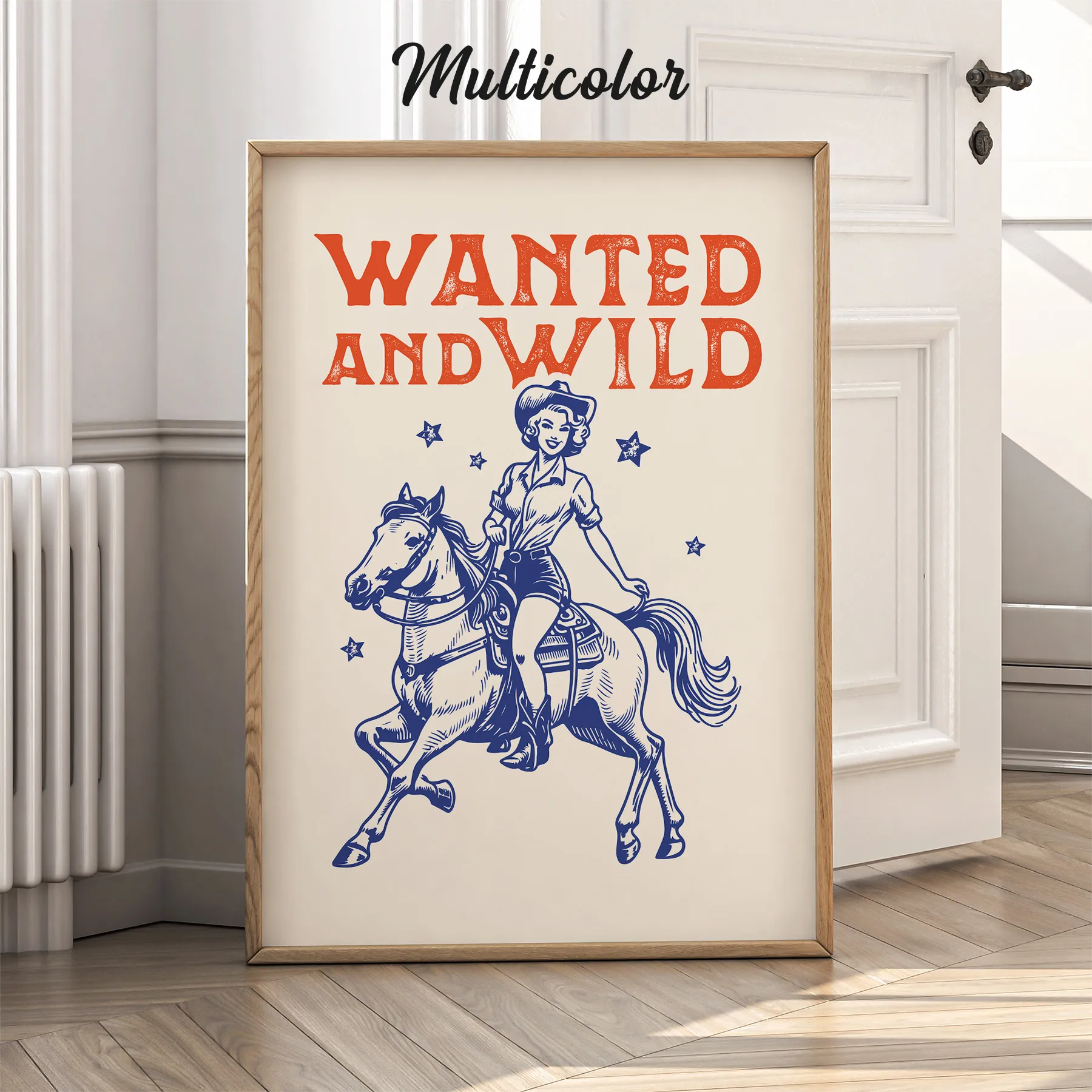 Retro Wandbild – Cowgirl auf dem Pferd