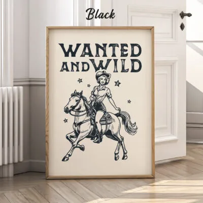 Retro Wandbild – Cowgirl auf dem Pferd