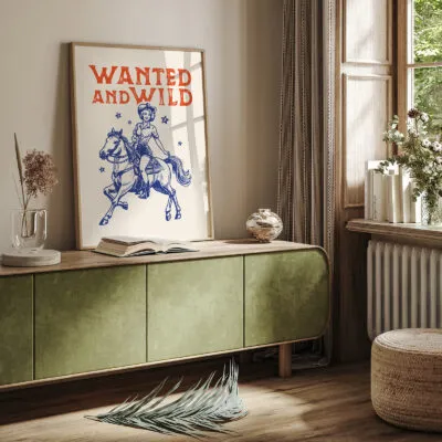 Retro Wandbild – Cowgirl auf dem Pferd