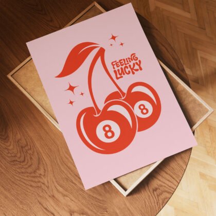 Feeling Lucky Wall Art – Retro Cherry 8 Ball Poster