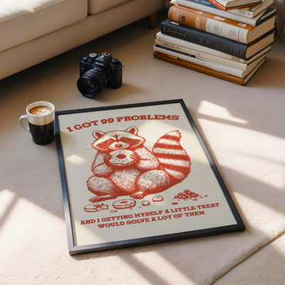 Funny Raccoon Print – 99 Problems Donut Retro Poster