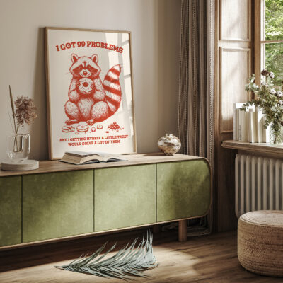 Funny Raccoon Print – 99 Problems Donut Retro Poster