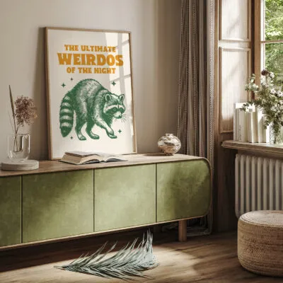 Wandbild mit Waschbären – Die ultimativen Nacht-Chaoten (Grün)