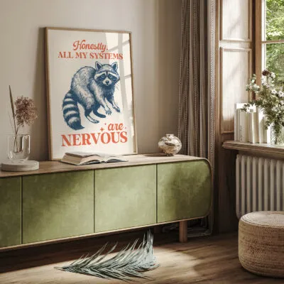 Wandbild mit Waschbär – Ganz ehrlich, ich bin total nervös