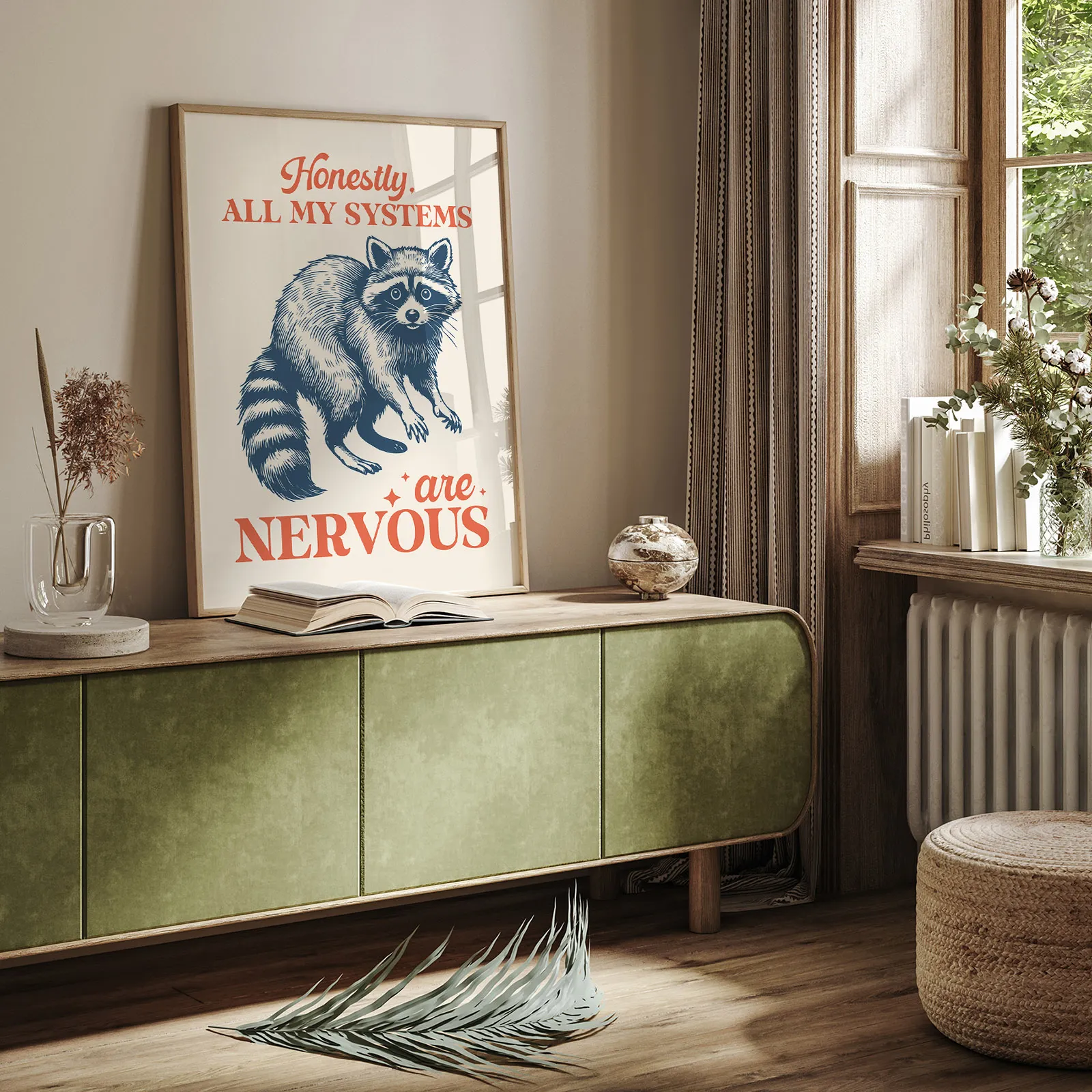 Wandbild mit Waschbär – Ganz ehrlich, ich bin total nervös