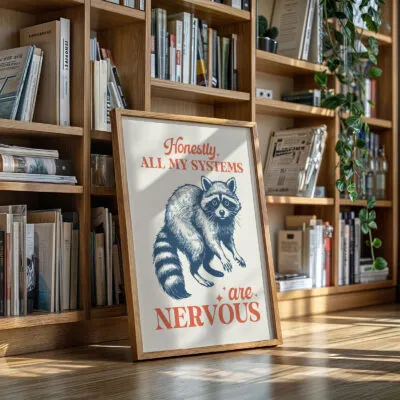 Wandbild mit Waschbär – Ganz ehrlich, ich bin total nervös
