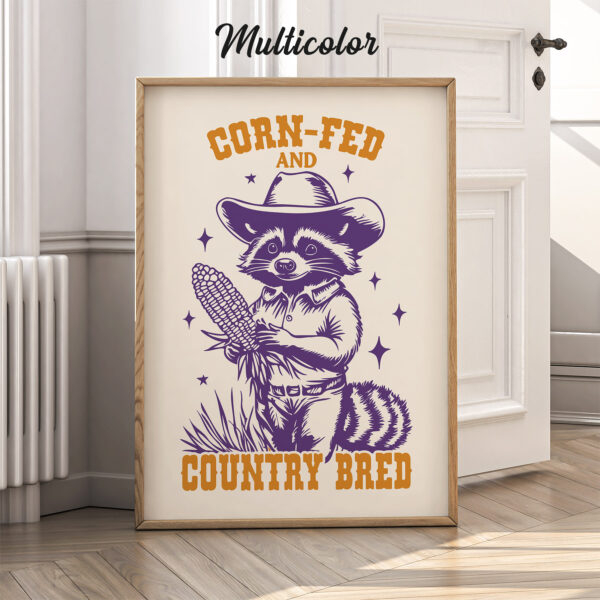Raccoon Wall Art – Corn-Fed and Country Bred Retro Poster