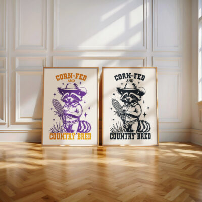 Country Raccoon Poster – Corn-Fed and Country Bred Print