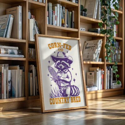 Country Raccoon Poster – Corn-Fed and Country Bred Print
