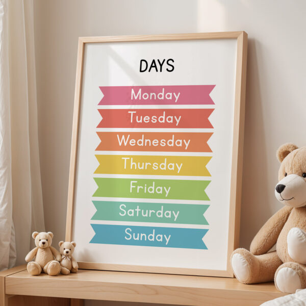 Days of the Week Poster – Colorful Educational Print for Kids