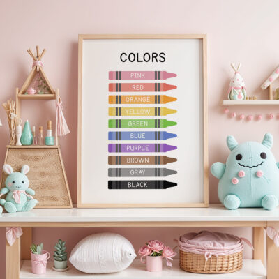 Colors Poster for Kids – Colorful Crayon Educational Print