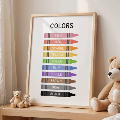 Colors Poster for Kids – Colorful Crayon Educational Print