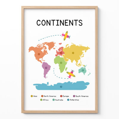 Continents Poster for Kids – Colorful World Map Print