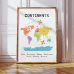 Continents Poster for Kids – Colorful World Map Print