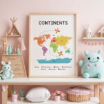 Continents Poster for Kids – Colorful World Map Print