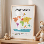 Continents Poster for Kids – Colorful World Map Print