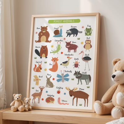 Montessori Animals Poster – Educational Woodland Print