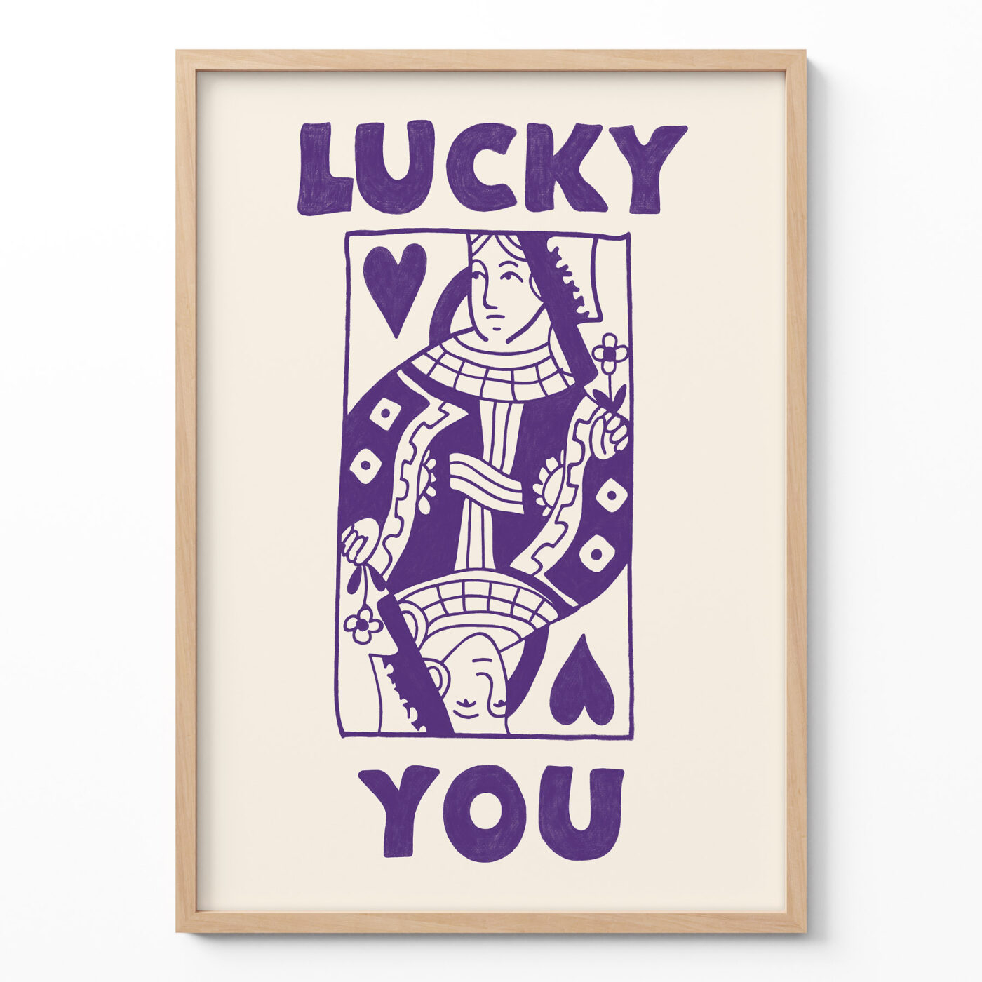 Lucky Queen Wall Art – Playful Purple Hearts Print