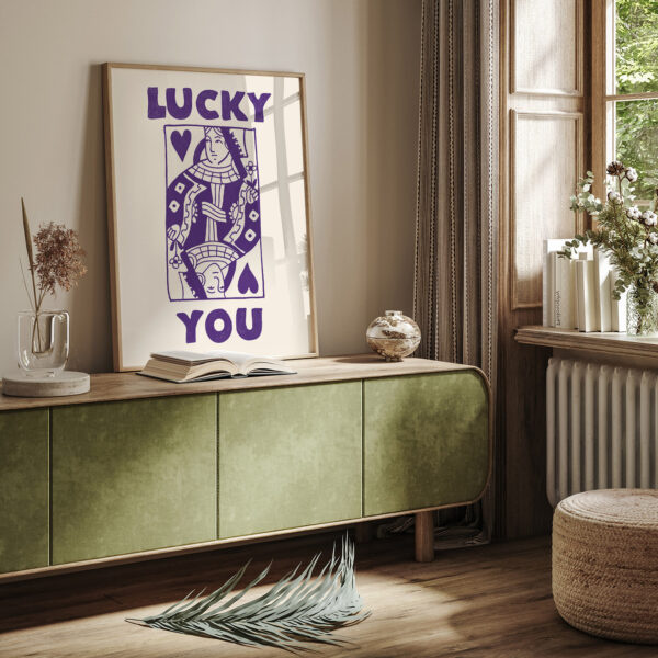 Lucky Queen Wall Art – Playful Purple Hearts Print