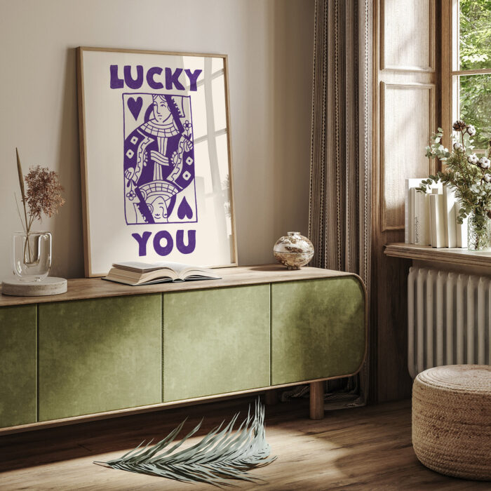 Lucky Queen Wall Art – Playful Purple Hearts Print