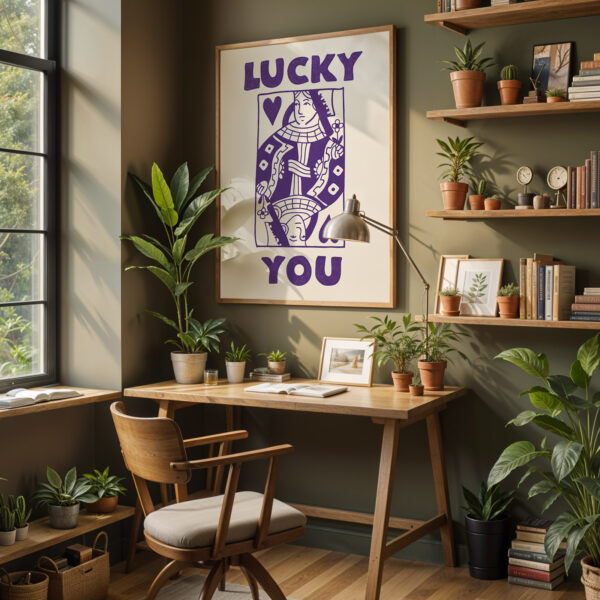 Lucky Queen Wall Art – Playful Purple Hearts Print