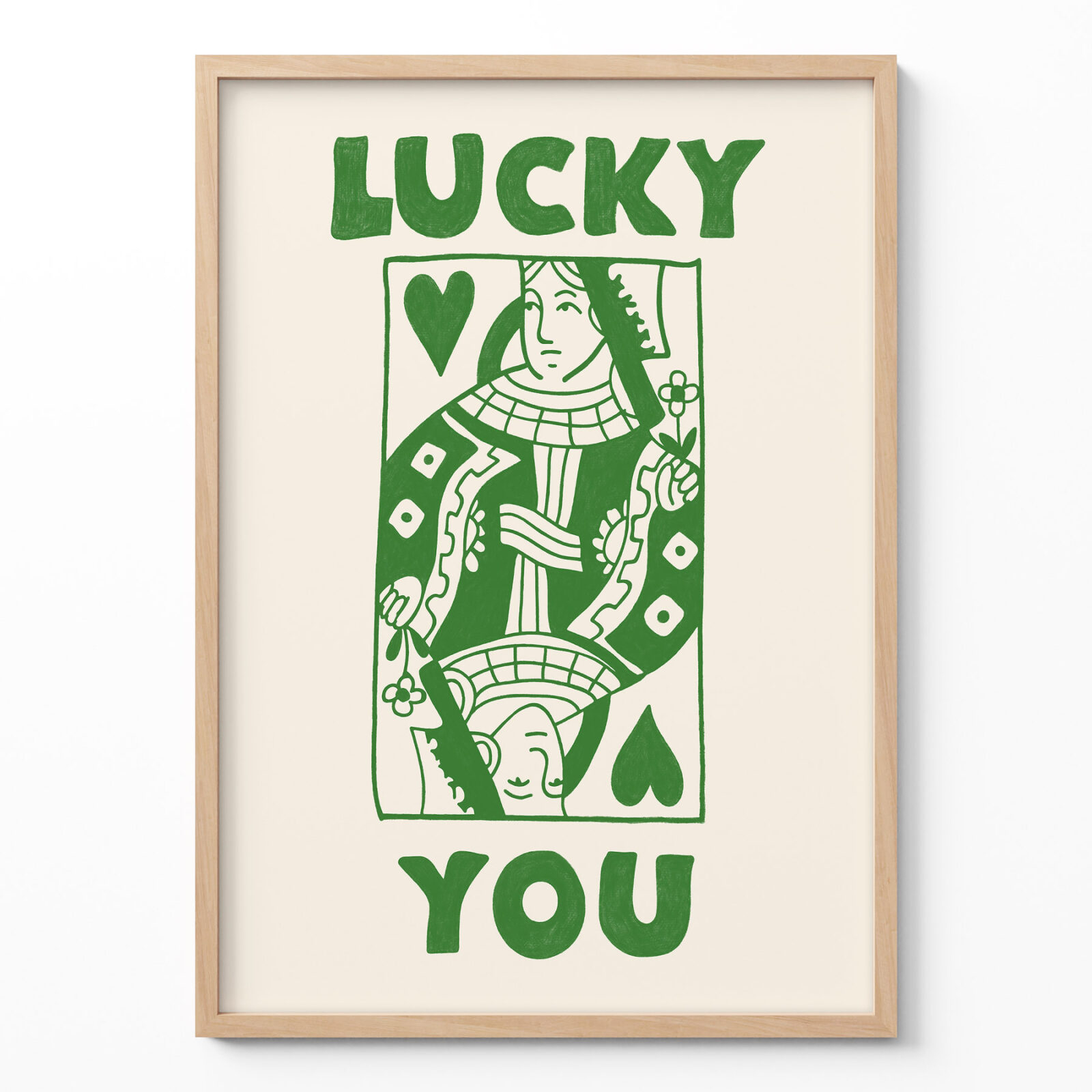 Lucky You Queen Art Print – Modern Playing Card Poster