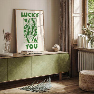 Lucky You Queen Art Print – Modern Playing Card Poster