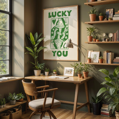Lucky You Queen Art Print – Modern Playing Card Poster
