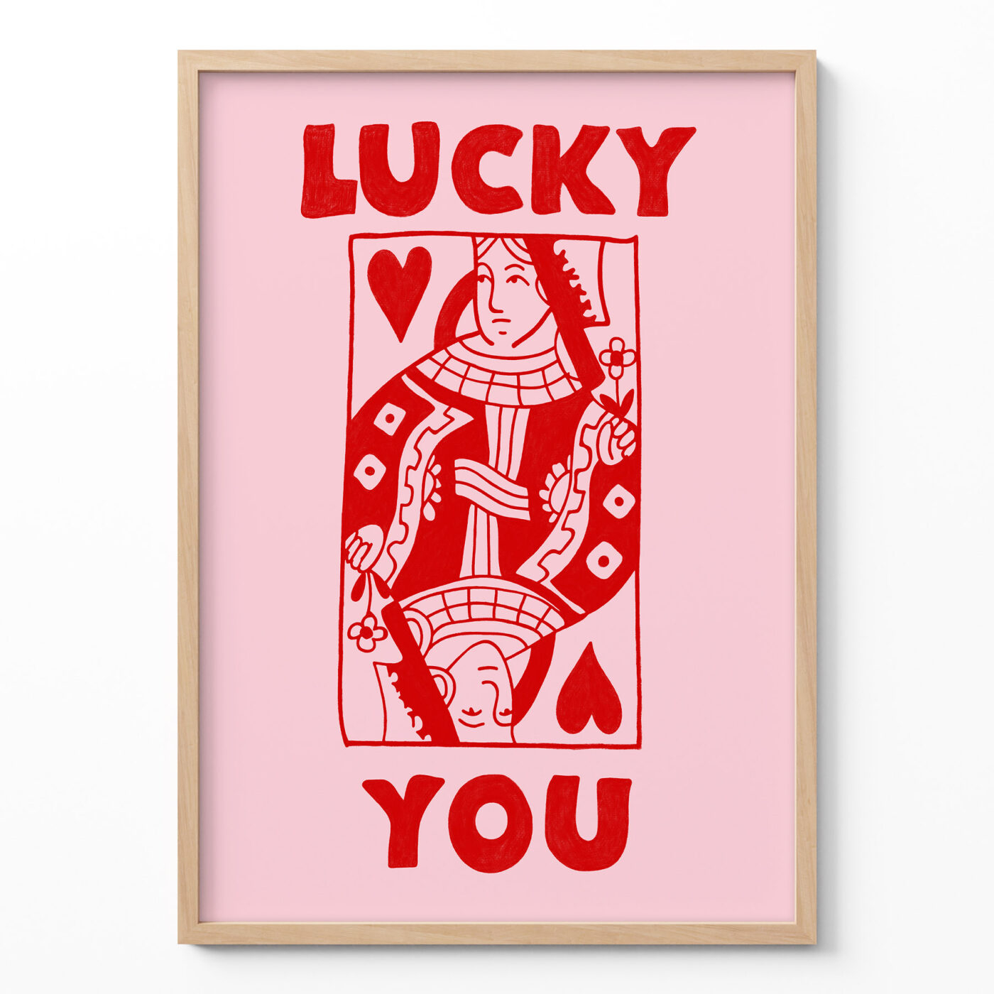 Lucky You Art Print – Playful Queen of Hearts Poster