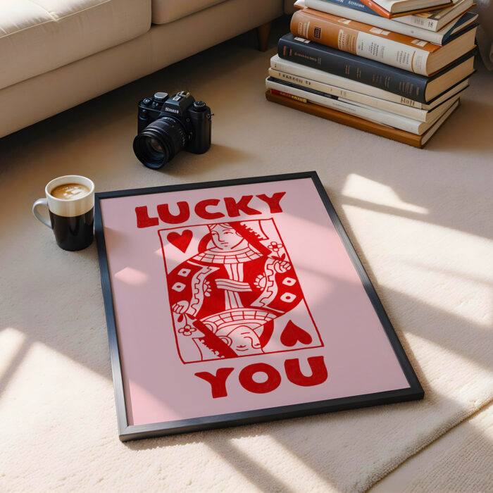 Lucky You Art Print – Playful Queen of Hearts Poster