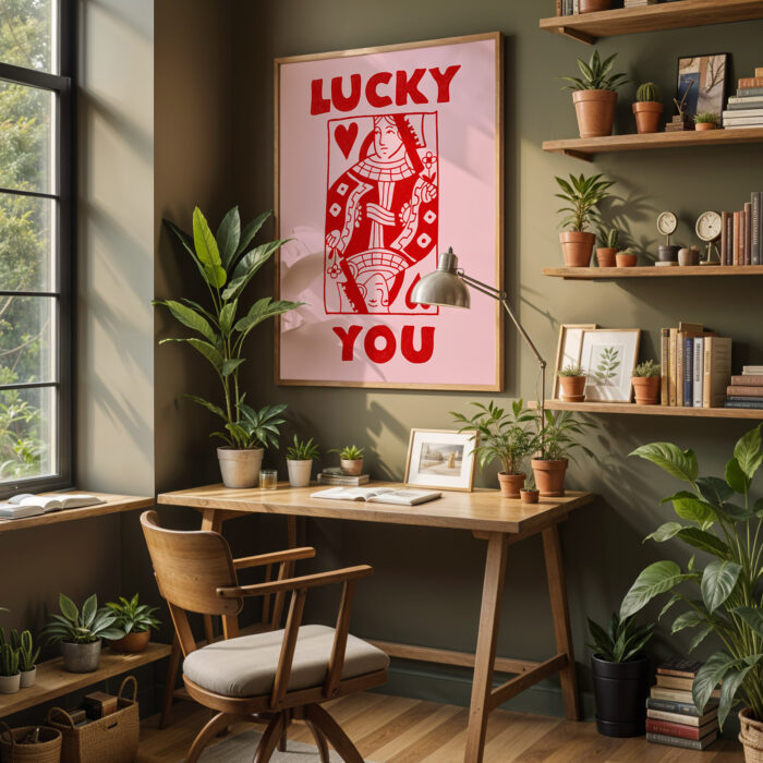Lucky You Art Print – Playful Queen of Hearts Poster