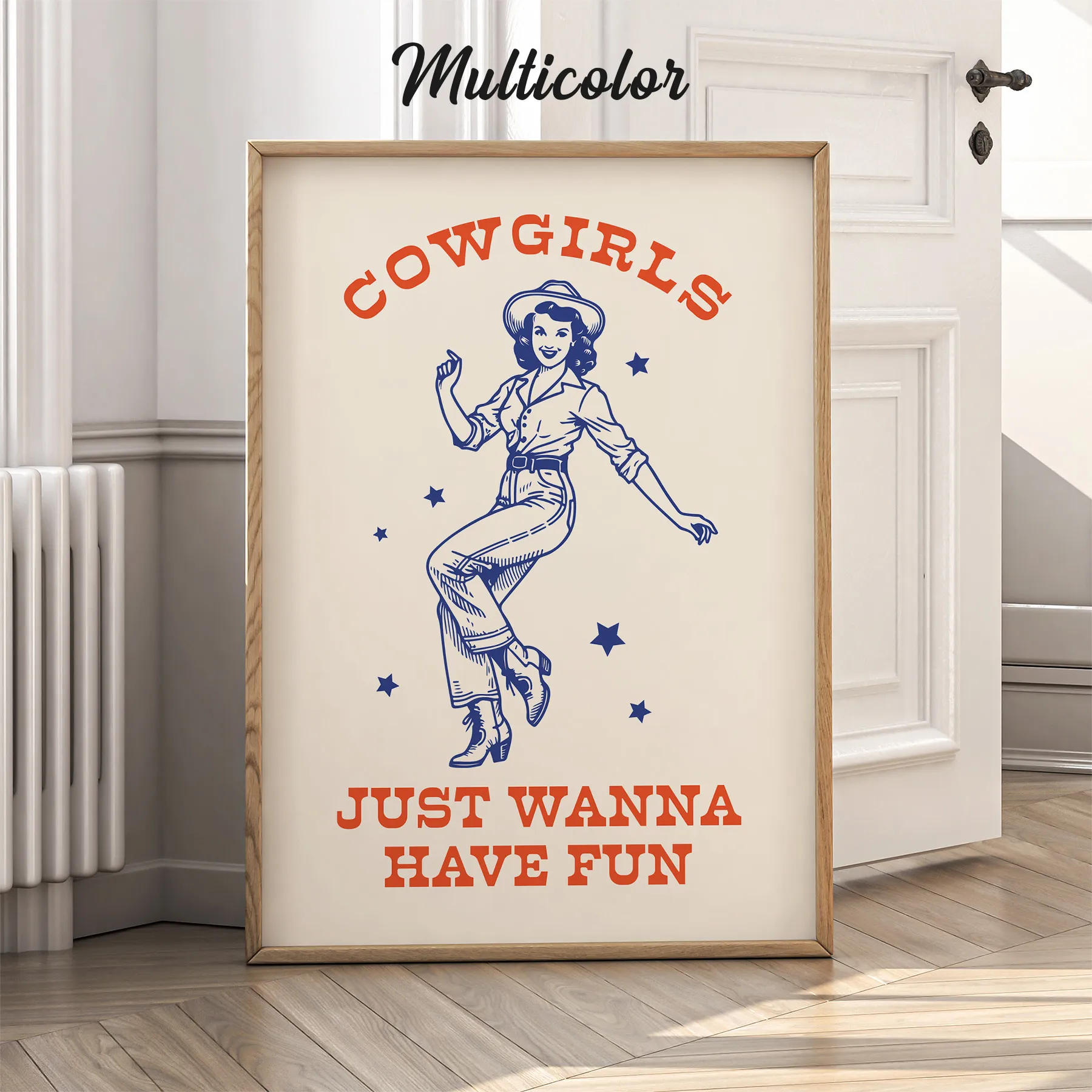 Cowgirl Wall Art – Just Wanna Have Fun Retro Poster