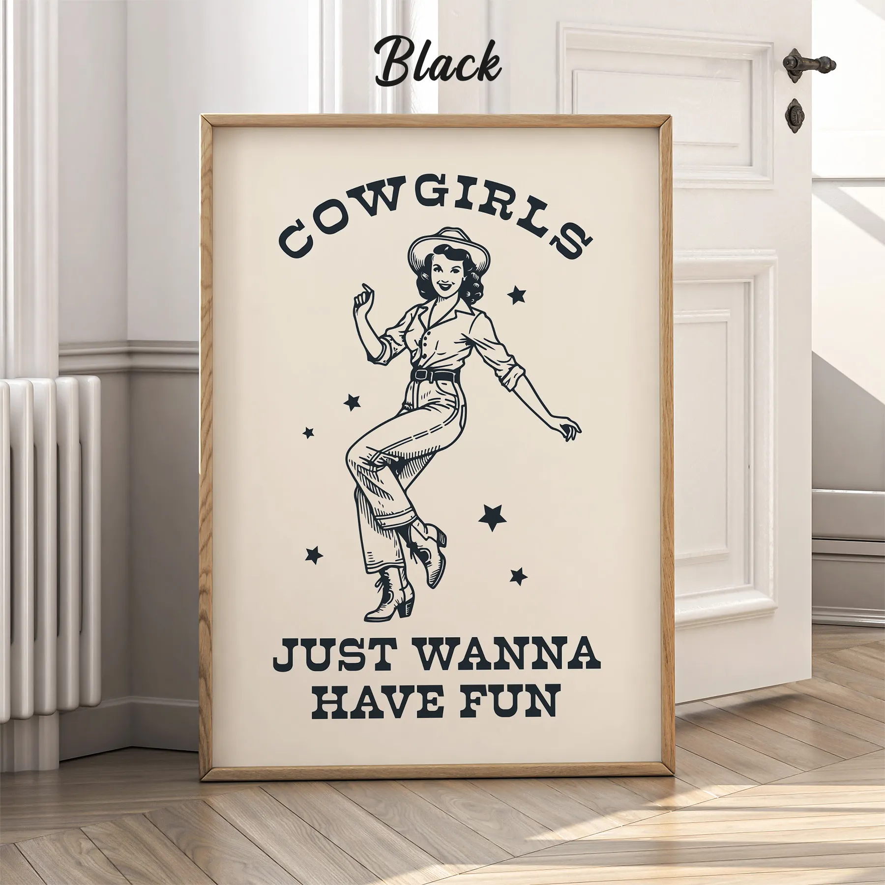 Cowgirl Wall Art – Just Wanna Have Fun Retro Poster