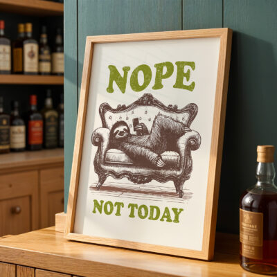 Funny Sloth Poster – Nope Not Today Lazy Wall Art