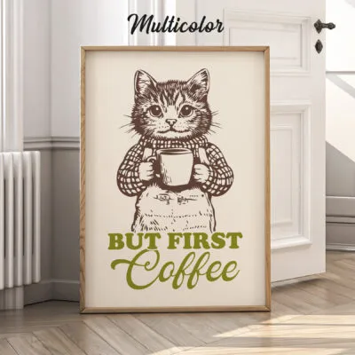 Katzen Wandbild – Erst mal Kaffee