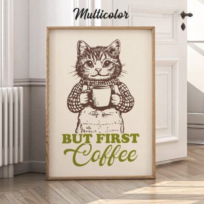 Cat Art Print – But First Coffee