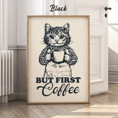 Katzen Wandbild – Erst mal Kaffee
