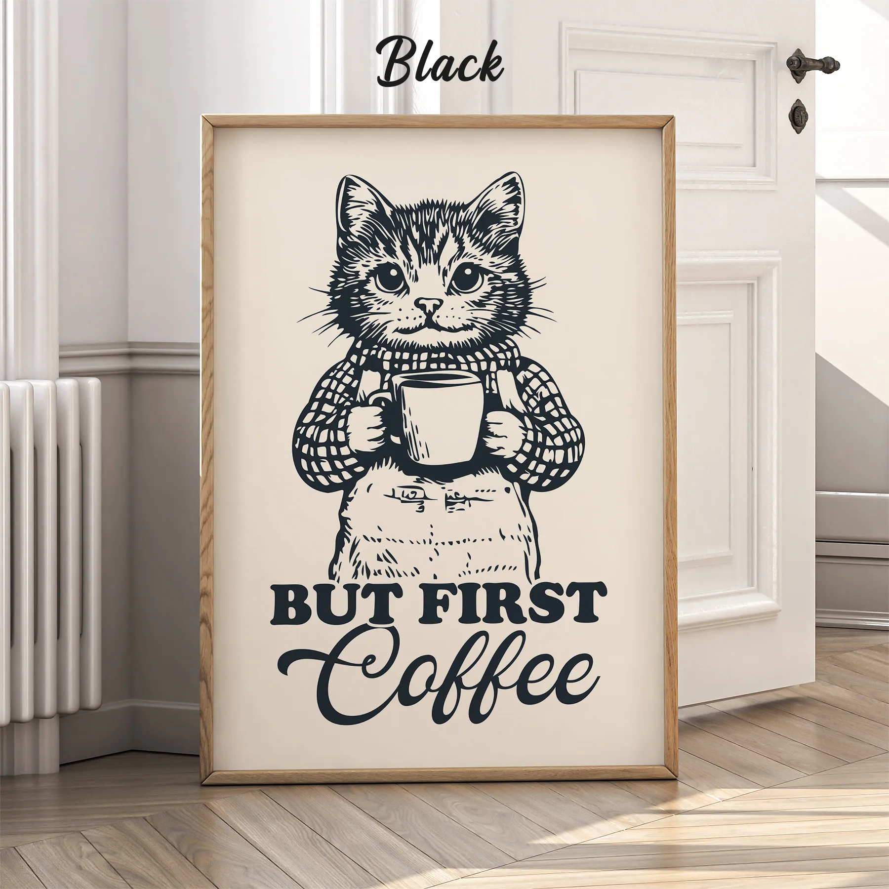 Katzen Wandbild – Erst mal Kaffee