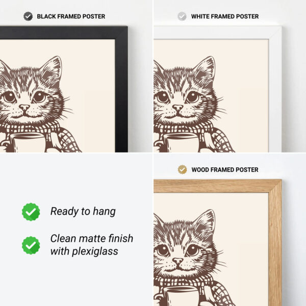 Cat Coffee Poster – But First Coffee Retro Print