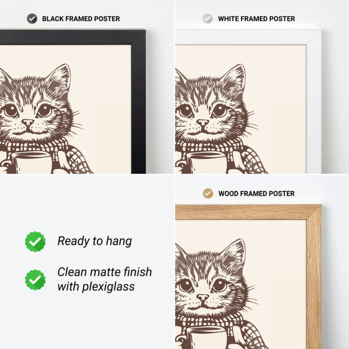 Cat Coffee Poster – But First Coffee Retro Print