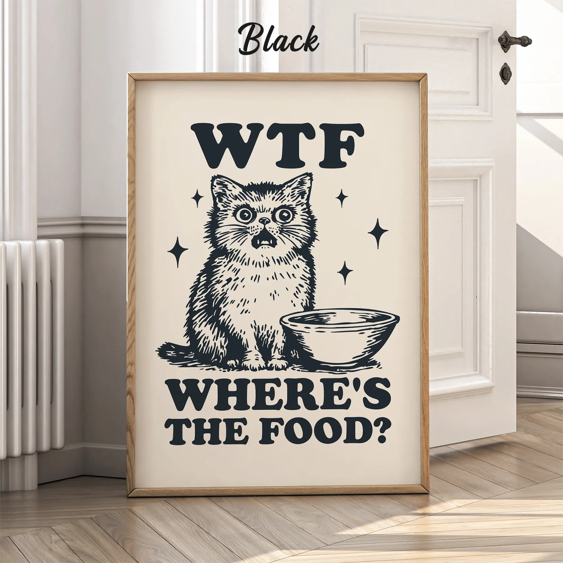 Funny Cat Poster – WTF Where's The Food Retro Wall Art