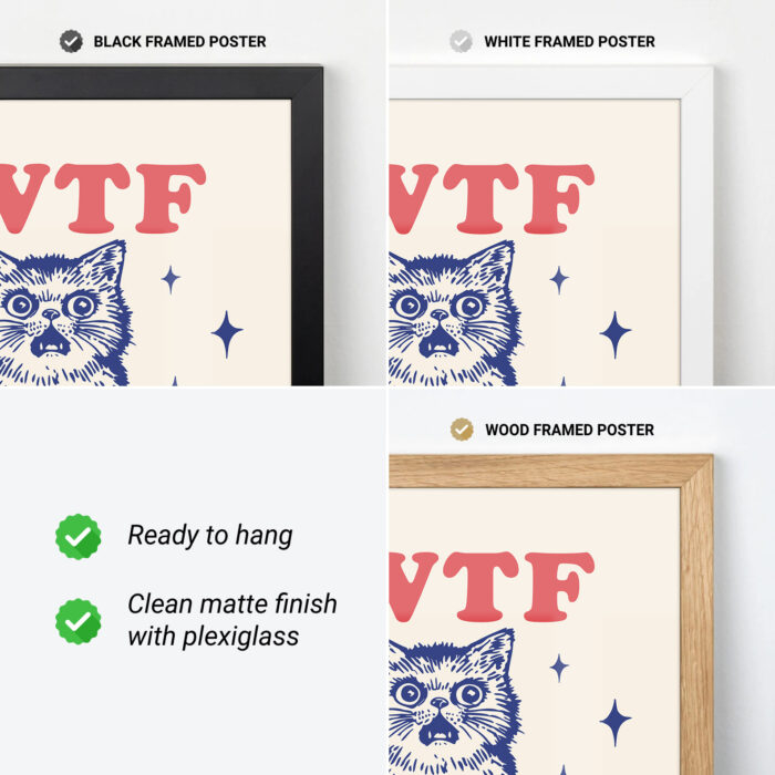 Funny Cat Poster – WTF Where’s the Food Retro Print